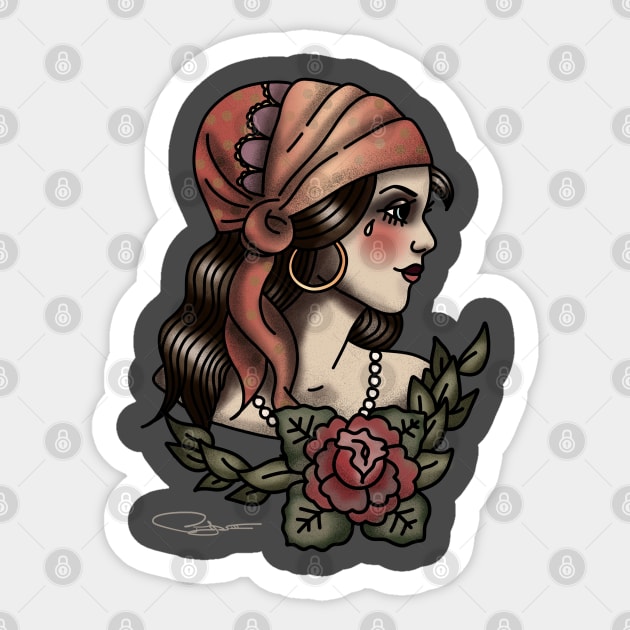 Retro Gypsy Tattoo Art Sticker by PopArtCult